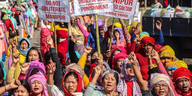 Women Protest in Manipur Demanding Justice for Ethnic Violence Victims and AFSPA Abrogation.AFP Photo
