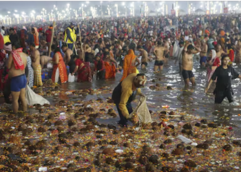 The National Green Tribunal has raised concerns over high faecal coliform bacteria levels in river water in Prayagraj as millions take a dip during the Maha Kumbh's Sangam. (Image: PTI)